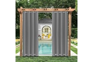 Qelus Outdoor Vorhang Wetterfest mit Ösen 132x213CM, Wasserdicht Winddicht Sichtschutz Sonnenschutz Vorhang für Terrasse Balkon Veranda Pergola Gartenlaube, Grau