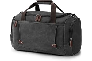 Virklyee Sac de Voyage Vintage Sac de Voyage en Cuir et Toile Sac Weekend Homme,Grande capacité 40l,Convient pour Voyage, Camping, Week - End Voyage,Toile Vintage (Noir)