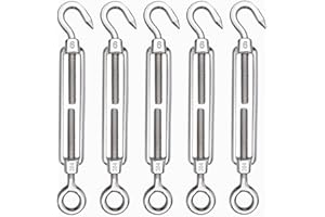 TooTaci M6 Stainless Steel Turnbuckle Hook & Eye, Heavy Duty Wire Tensioner, 5-Pack for Cable, Garden, Fence, and Hanging Wires