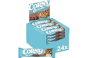 Corny - Barritas de Cereales 0% de Chocolate con Leche, Sin Azúcares Añadidos, Bajo en Calorias y Grasas Saturadas, Fuente de Energía, Fibra y Proteinas, 24 x 20 gr