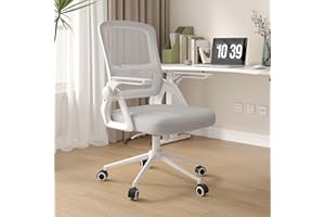 naspaluro Bürostuhl mit Hochklappbare Armlehnen, Schreibtischstuhl Ergonomisch, Drehstuhl mit Netzbespannung, Lordosenstütze, Höhenverstellbarer, Wippfunktion, Gepolstertem Sitzkissen, Grau