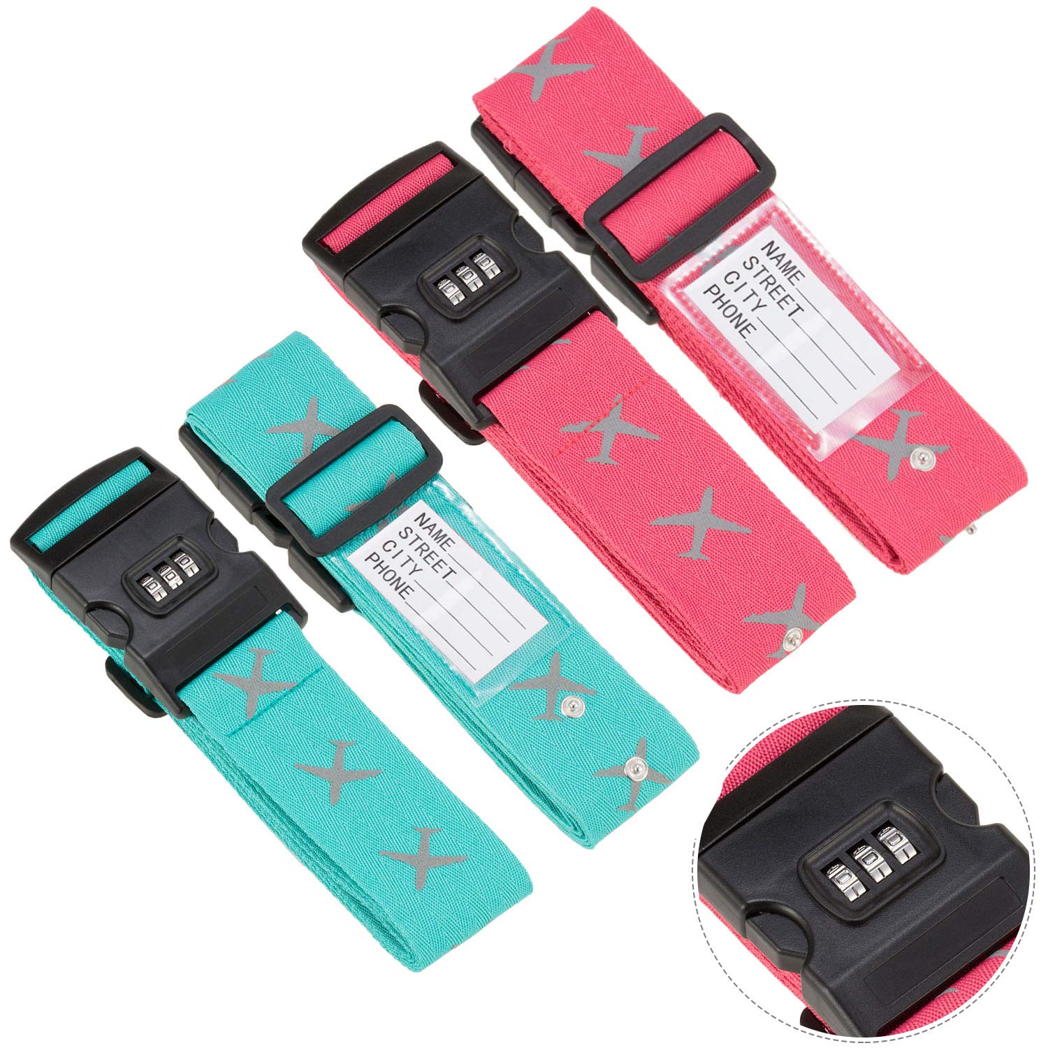 FORMIZON-Sangle-de-Bagage-avec-Serrure--Combinaison-Sangle-Valise-Rglable-Ceinture-Scuris-Sangle-Croise-Voyage-Accessoires-pour-20-32-Valise-Bagage-Scurit-Vert-Rose-Rouge