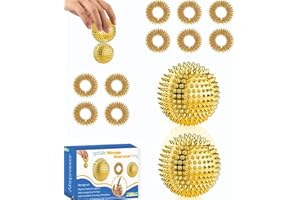 JIGSPSYZH 2 Igelball Hart + 10 Akupressurringe - Skills Borderline Set Mit Skill Ball Metall Skill Ring - Akupressur Ball igelbälle Klein 3cm Akupressur Ring Skills Set Stress Erwachsene Massageringe für Finger