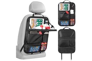 LUCMO Car Organiser Car Seat Organiser, Car Backseat Organiser with Foldable Tray Table for up to 10.5 iPad, 6 Pockets, Kids Toy Storage, Water Proof Back Seat Protector for Kids, Black,1pc