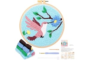 JSRQT Kit de Aguja Perforadora para Principiantes, Kit de Inicio Bordado Punch Needle para Adultos Niños con Patrón de Colibrí, Kit de Punto de Cruz Embroidery Hecho a Mano con Herramienta