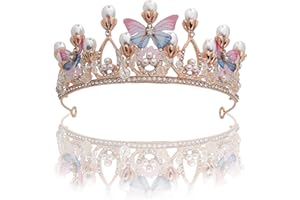Gloryit Couronne de Princesse Perle Papillon Princesse Diadème Cristal Mariage Diadème pour Couronne De Mariée Mariage Diadème Proms De Concours Princesse Parties Diadème Anniversaire Couronne