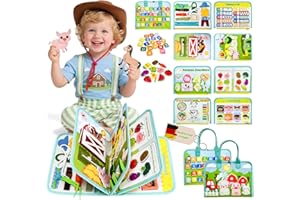 SUMTOCO Busy Board Alemán, Montessori Juguete a partir de 1 año, juguete a partir de 1 año, libro Quiet Book con tema de granja, juegos de viaje para niños a partir de 3, juguetes sensoriales, juguetes de