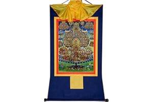 Gandhanra Thangka Tibetische Wandbehang,Karma Kagyü Zufluchtsbaum Thangka,Heißgeprägter Buddha Wandteppich für Zen Wohnkultur, Meditation, Spirituelle Entspannung und Ruhe