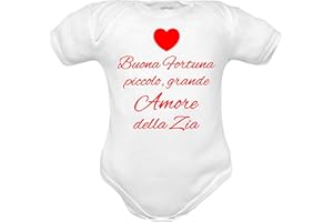 CORREDINO NEONATO Body de bebé divertido frase buena suerte pequeño grande amor de la Zia – Idea regalo nacimiento nieta, Body Fortuna Amore Zia Manica Corta, 0-3 meses