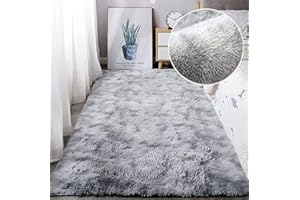 Leesentec Alfombra Salon para Sala de Estar Dormitorio,Alfombra Habitacion de Adolescente Niño y Niña,Pelo Largo Moderna Suave Antideslizante Grande(Gris Blanco, 80x120cm)