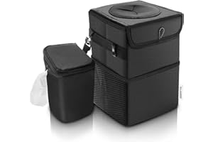 ZOVHYYA Pattumiera Auto 6L Cestino Auto Impermeabile Portatile Pieghevole con Coperchio e 3 Tasche Portaoggetti a Prova di Perdite al 100% per Il Sedile Auto