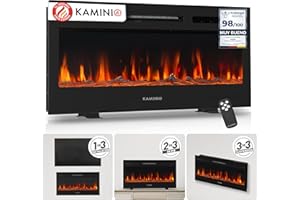 KAMINIO Eléctrica Chimenea Marlon - Chimenea eléctrica 3 en 1 con calefacción, Efecto de Llama 3D, 12 Colores de Llama, Control Remoto (36 Pulgada)