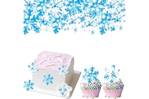ENLACE 50 Stück Essbare Schneeflocken Tortendeko Weihnachten, Frozen Tortendeko Esspapier, Blau und Weiß Schneeflocken Cupcake Topper Essbar, Snowflake Deko Torte 5,2cm, Frozen Kuchen Deko Geburtstag