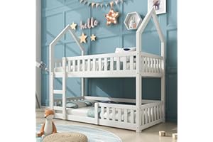 Kayan Bunk Bed, Twin Sleeper Bed with Ladder, Solid Wood Frame 3FT Single bed, Gaming Bed, Castle-shaped Bed 90 x 190 cm Children's Bed room Furniture, Wooden Bed Frame for Kids Children