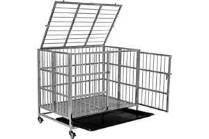 PRIORPET Hundebox Faltbar Edelstahl - Montieren ohne Werkzeuge - Doppelschloss - Hundekäfig für zuhause mit Rädern - Herausnehmbare Bodenwanne - Gitter Hundebox große Hunde mit Zwei Türen - L94xB62xH82cm