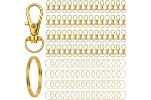 MMDBD 120 Pz Kit Portachiavi Fai Da Te: 60 Chiusure Moschettone Girevoli e 60 Anelli Portachiavi, Moschettoni Clip in Metallo, Anello Ganci per Chiavi Creazione di Gioielli Fai Da Te Artigianali(Oro)