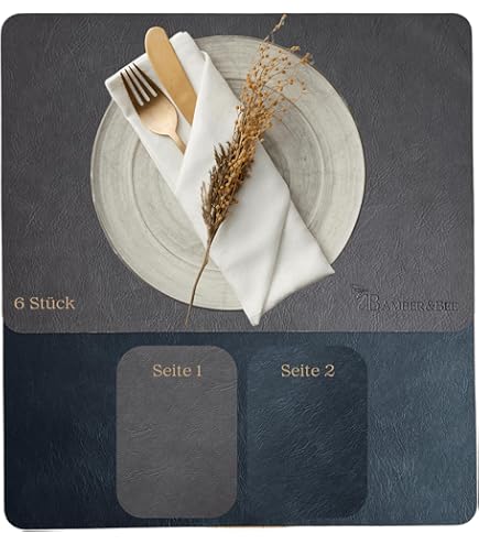 Amber&Bee Tischsets 6er Set - Lederoptik 44,5x30cm Abwischbar & Rutschfest