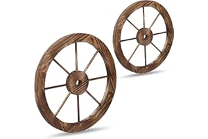 Relaxdays 2 Ruedas de Carro Decorativas, Madera, Adorno para Jardín, Terraza, Galería, Rústico, Estilo Wéstern, Marrón