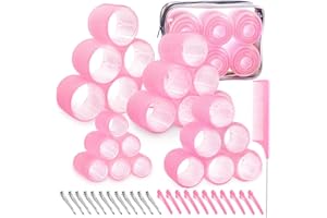 JOLCEEY 50pcs Hair Rollers with Clips, Jumbo Large Medium Small Rollers for Hair Volume Big Hair Curlers Rollers for Long Medium Short Hair DIY Hairdressing (Pink)