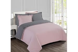 Vision - Wende-Bettwäsche, zweifarbig, Grau/Rosa, Bettbezug 260 x 240 cm, mit 2 Kissenbezügen, für Kingsize-Bett, 2 Personen – 100% Baumwolle