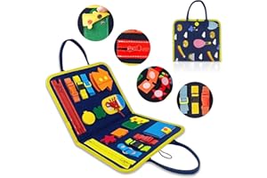 Güdstuf 16-in-1 Busy Board for Toddlers Sensory and Motor Skills Development. Safe, Non-Toxic Felt Material with Removable Handles. Age 1-3 Years.