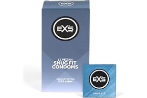 EXS Snug Fit Condoms (12 Pack) 49mm Width, Premium Latex with Non-Spermicidal Lube, Straight-Walled with Teat, PETA-Approved Vegan Condom, 3 Year Life - CE Marked NHS Approved Male Condoms