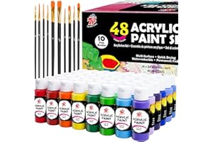 TBC THE BEST CRAFTS TBC Peinture acrylique 48 x 60 ml avec 10 pinceaux Peinture Acrylique à Séchage Rapide - Résistante à l'eau et à la Lumière - Pour Pierre, Céramique, Bois, Toile - Pour Artistes, Débutants & Enfants