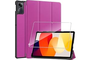 Heioloo Funda para Redmi Pad SE Flip Protectora Carcasa con Auto-Sueño/Estela, [1 Piezas] Templado Protector de Pantalla [PU Cuero] [Ultradelgada Carcasa] [Función de Soporte] [Dureza 9H] Púrpura