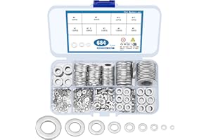 wugongshan 684 Piece Flat Washer Set, Stainless Steel Washers Assortment Set, 9 Sizes, Flat Locking Washers Body Washers for Screws Nuts - M2 M2.5 M3 M4 M5 M6 M8 M10 M12