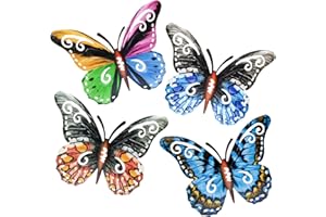 SUNNEKO 4 sztuki metalowych motyli, dekoracja ścienna, motyle, dekoracja ogrodowa, dekoracja do salonu, dekoracja ścienna, rzeźba, dekoracja domu, balkon, ogrodzenie zewnętrzne, taras