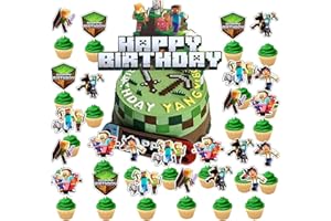 LGUZAKO 25pcs Cake Decorations, 1 Large Happy Birthday Topper Toppers Happy Birthday for Kids