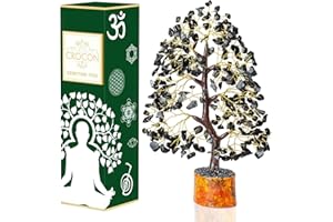 CROCON Árbol de la Vida con Piedras Preciosas de turmalina Negra árbol de Cristal para árbol de Chakras Hecho Mano decoración Feng Shui de Gema Suerte árbol del Dinero Riqueza y Prosperidad Regalo místico