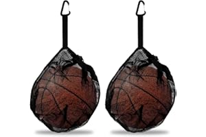 Lusofie 2 piezas de red para pelotas, 1 pelota, bolsa de malla negra, bolsas de pelota plegables con cordón, bolsa de bolsa portátil, bolsa de malla para colgar accesorios para colgar mochila para