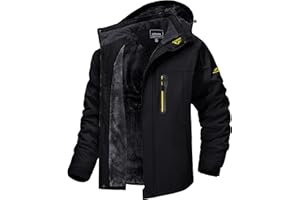 ‎MAGCOMSEN MAGCOMSEN Herren Winter Fleecejacke Warme Gefüttert Skijacke Outdoor Winddicht Wasserdicht Jacke Verdickt Funktionsjacke mit Abnehmbarer Kapuze für Wandern Camping