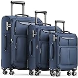SHOWKOO Set Valige Morbide 3 Pezzi Espandibile Cabina Valigia da Viaggio Trolley di Stoffa Leggero Ultra Durevole con Lucchet