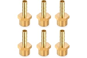 ELEGRIP Filettatura Tubo Connettore in Ottone, 4mm Barb x 1/8" Maschio Connettori per Tubi, Raccordo Portagomma Adattatore con Fascetta per Acqua, Gas, Aria (6 Pezzi)