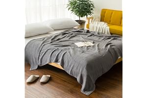 EMME Bawełniany koc na łóżko, miękki, duży, 6-warstwowy muślinowy koc na łóżko, lekki, oddychający, szary, na cały rok, szary