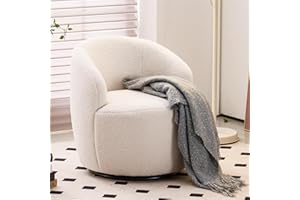 DEKKETO Teddy Swivel Cuddle Chair, Round Accent Tub Armchair with 360° Rotating Metal Base, Comfy Cozy Boucle Chair Sofa Reading Chair for Living Room Bedroom, Ivory