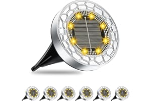 FIFlying 6 pezzi Luci Solari da Giardino, 8 LED Lampade Solare da Terra, Acciaio Inossidabile Bianco Caldo Faretti Sepolta Solari a Led da Esterno, per Prato, Vialetto, Marciapiede, Patio