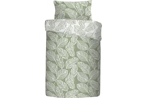 Fusion Matteo Leaf Duvet Cover, Single Size (135 x 200cm), Reversible Design, White & Green, Sage Bedding, Matteo Collection