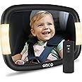 Onco LED Baby Car Mirror - 2 Light Modes, 100% Shatterproof, 360° Adjustable, Back Seat Mirror (Batteries not included)