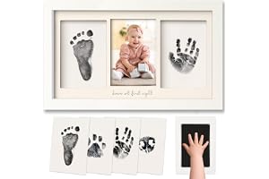 Bläckfri hand- och fotavtryckssats, pojke flicka nyfödd minnessak (alpinvit | Ingen röra bläckdyna för baby handavtryck, ren beröring tass tryck kit för hund bildram, personliga baby jul dusch gåvor