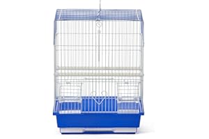 PH PREVUE HENDRYX Prevue Pet Products Flat Top Economy Parakeet and Small Bird Travel Cage with White Wire, Blue Plastic Base with Removable Tray