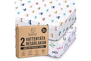 Bisoo Magic Sheet 70x140 1 Bokstäver + 1 Bilar Dra-på-lakan för Spjälsäng | Lakan och Skydd i Ett Stycke, Besparing, Vattentät, Andningsbar, Ljudlös, Bomullsjersey Oeko-Tex