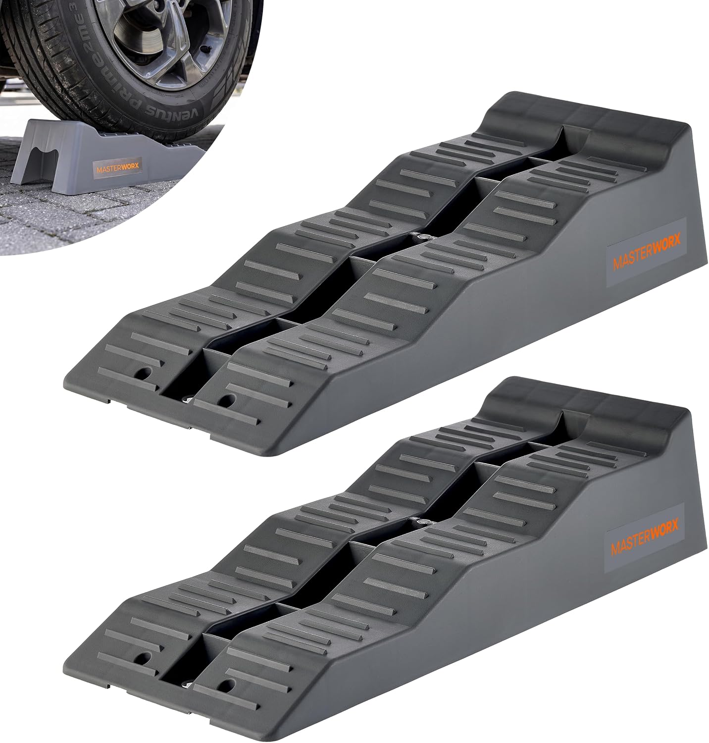 MasterWorx Caravan Levelling Ramp Set | Heavy Duty Ramps & Blocks for Motorhome, Campervan & Trailer | 3 Step Levelling Wheel Chocks | UV-Resistant | Anti-Skid | 5 Tonne Capacity