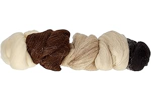 Rayher 53879000 pure laine vierge peignée p. artisanat, 5 couleurs assor. à 25 g, Mélange Naturel.