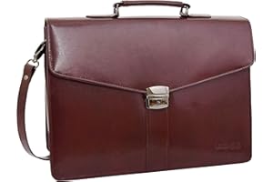 House of Luggage Mens Brown Leather Briefcase Laptop Case Office Satchel Work Shoulder Bag Victor