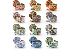 Obisesio Set Candele Profumate in Latta Decorativa - 12 Candele in Cera Naturale, Aromaterapia Relax, Scatole Colorate Riutilizzabili, Regalo Donna, Bomboniere Compleanno, Oggetti Decorativi Casa
