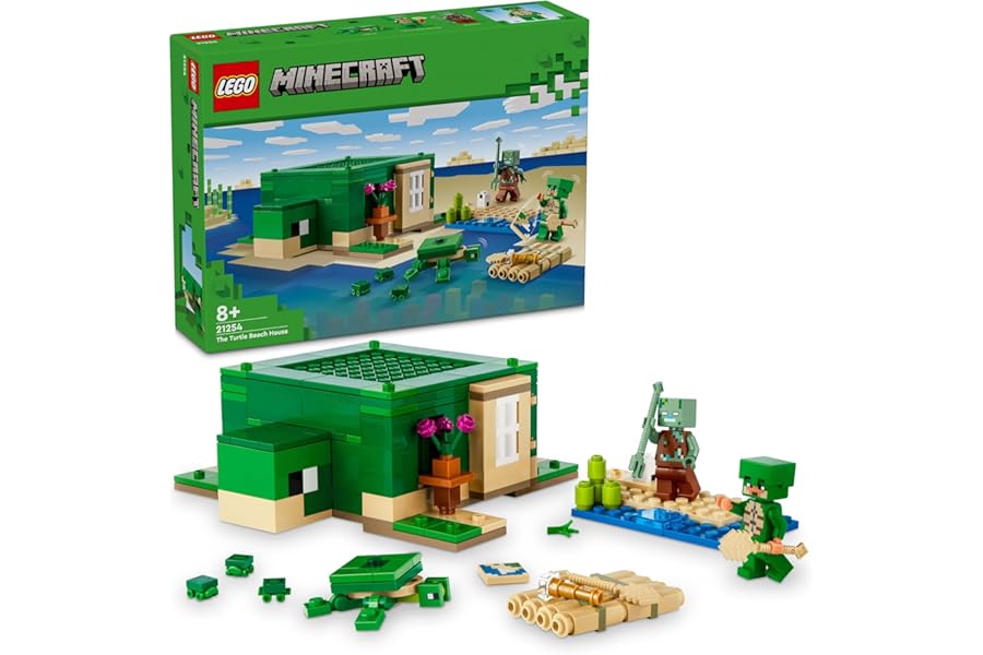LEGO Minecraft The Turtle Beach House Toy with Animal Figures & Mobs, plus Accessories incl. a Crafting Table - Gaming Gift for 8+ Year Old Boys & Girls - 21254
