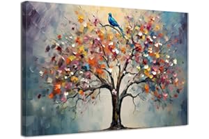 AIYISU Framed Colourful Tree of Life Wall Art for Living Room Decor Vintage Floral Tree Painting Pictures 30x40 cm Abstract Blossom Flower Canvas Prints Minimalist Artwork for Bedroom Office Home Decoration